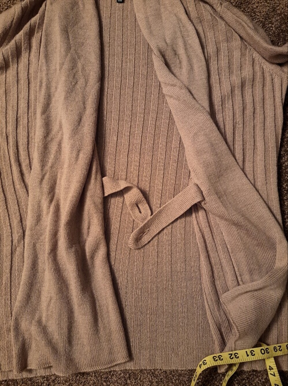 Notations Open-Front Ribbed Draped Cardigan Sweater With Shawl Collar - Taupe - Picture 7 of 7